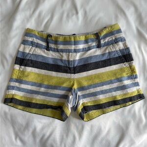 Ann Taylor Petite Linen Striped Shorts Blue Green White Size 2P